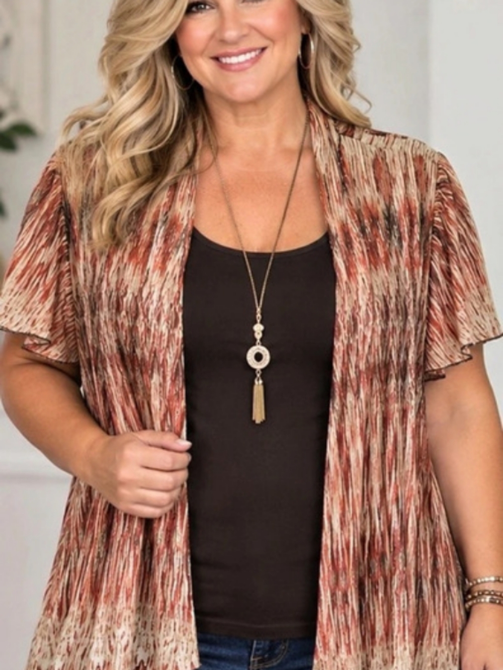 NWT Sara Michelle Abstract Tunic in Red & Brown Size 2X